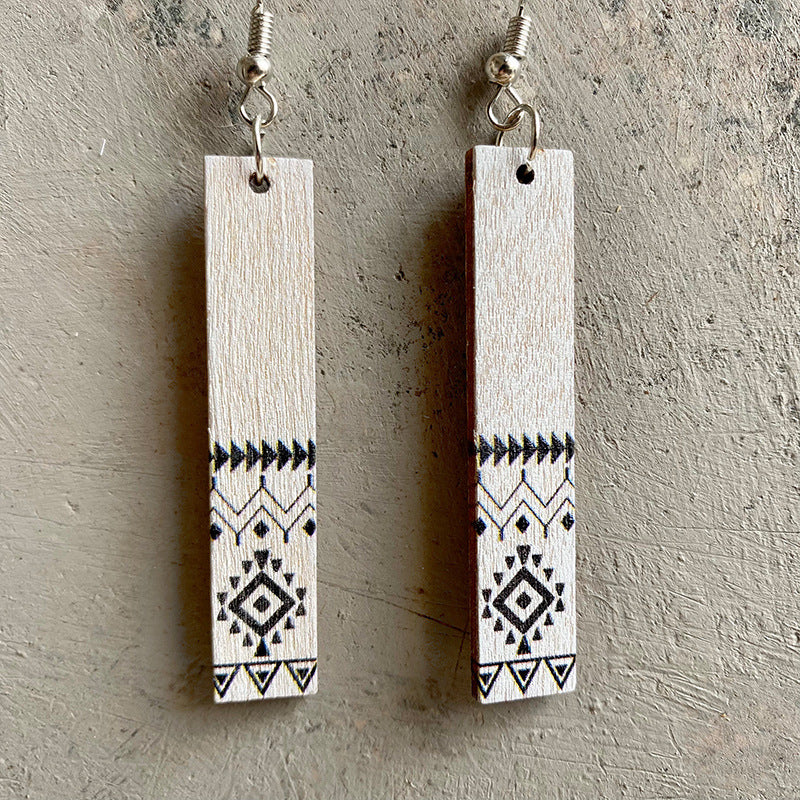 Wholesale 2pcs Wooden Aztec Print Earrings