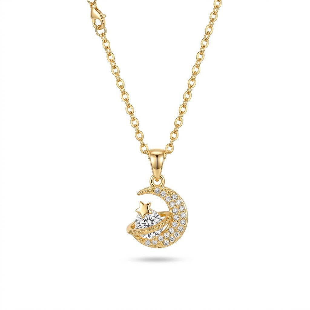 Wholesale Sweet Geometric Star Moon Zircon Pendant Necklace For Women Everyday Fashion Accessory For Boutique Resale
