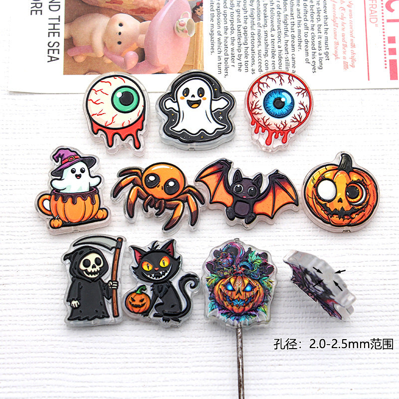 Wholesale  Acrylic Bead Charms Cartoon Pumpkin Ghost  Designs For DIY Jewelry Making And Phone Strap Fashion Gift Accessory