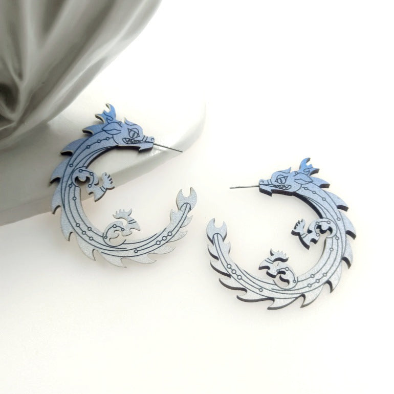 Wholesale Creative C-shaped Wood Gradient Earrings ACC-ES-Yinx007