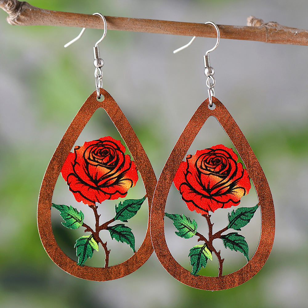 Wholesale Saudi Arabian rose water drop hollow pendant earrings