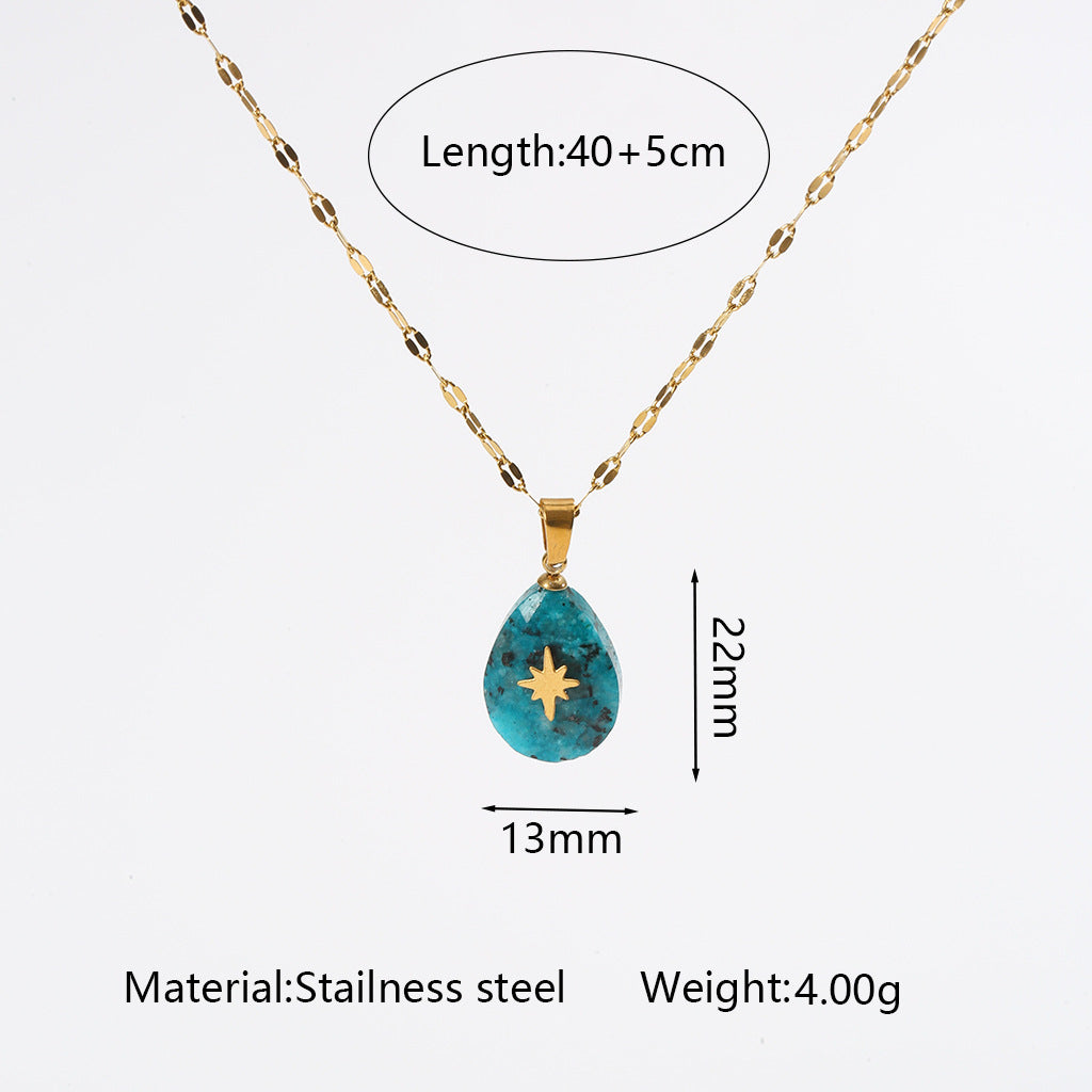 Wholesale Light Luxury Cross Pendant Necklace with Natural Stone,  Stainless Steel Handmade Chain,  Fashion Jewelry Accessory