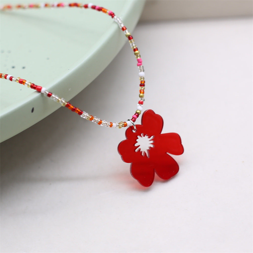 Wholesale Colorful Rice Bead Flower Necklace