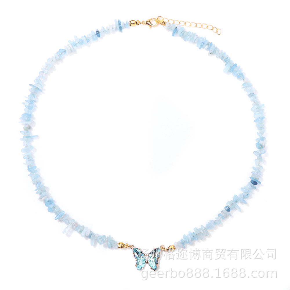 Wholesale Natural Color Stone Handmade Crystal Butterfly Pendant Necklaces ACC-NE-GEB001