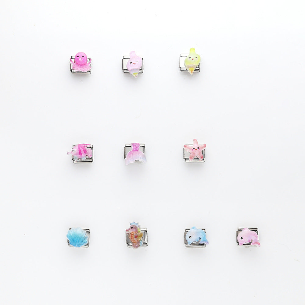 Wholesale 10pcs Italian Charm Bracelet 9mm DIY Splicing Marine Life Series Stainless Steel Composable Bracelet