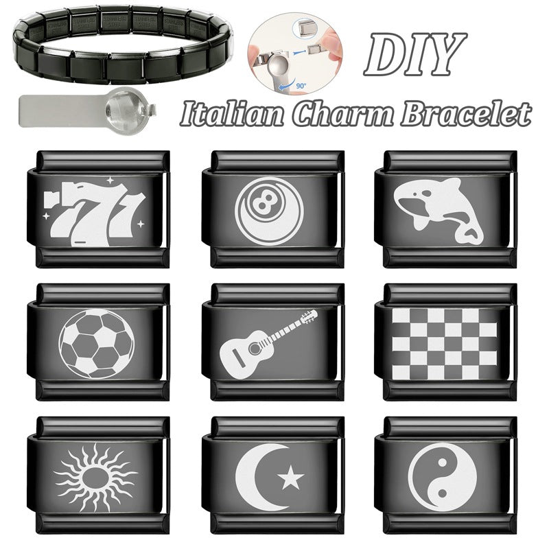 Wholesale Italian Charm Bracelet 9mm DIY Splicing Black Series Stainless Steel Composable Bracelet
