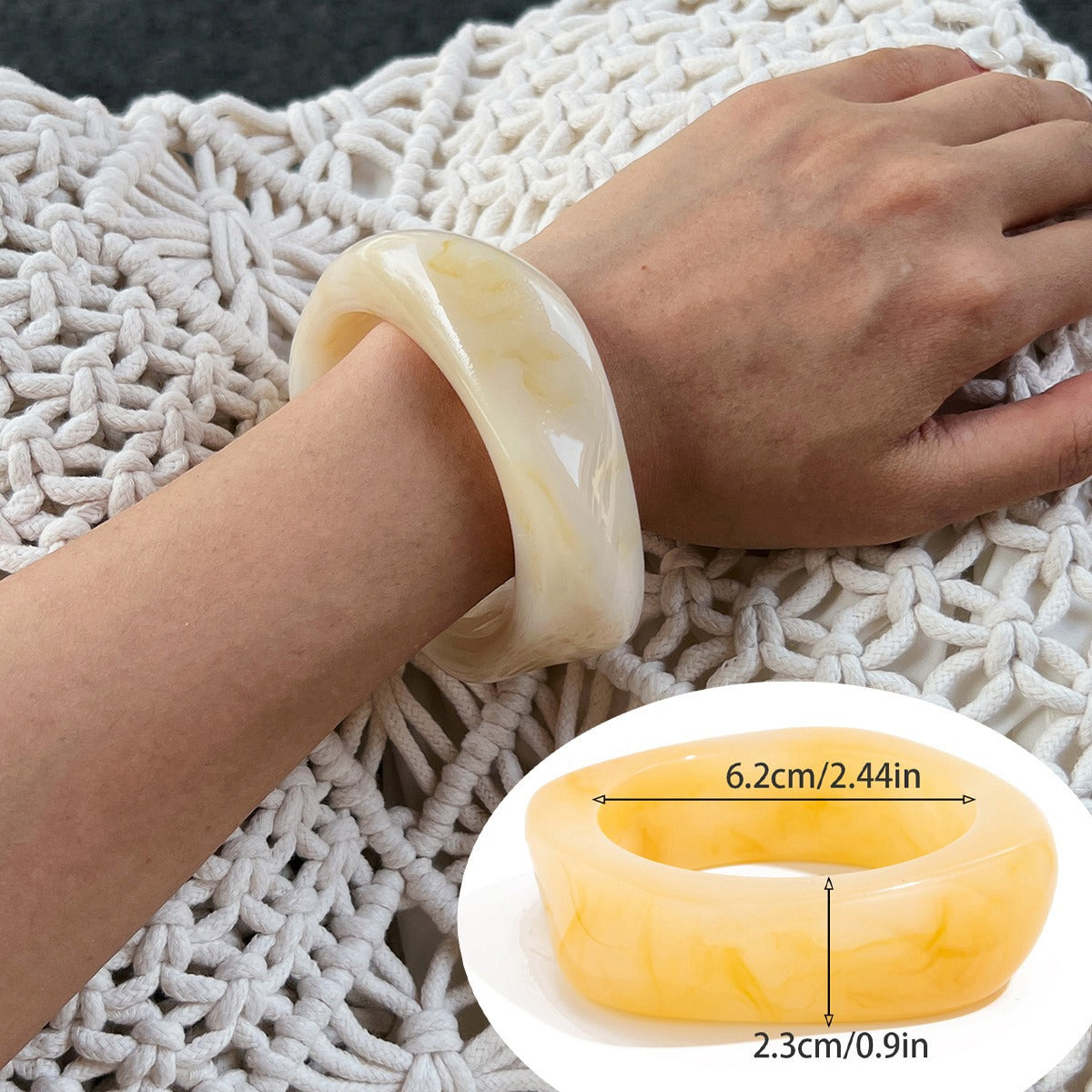 Wholesale Bold Geometric Amber Gradient Wide Resin Bangle Glossy Fashion Bracelet Stylish Jewelry Accessory Gift Boutique Resale