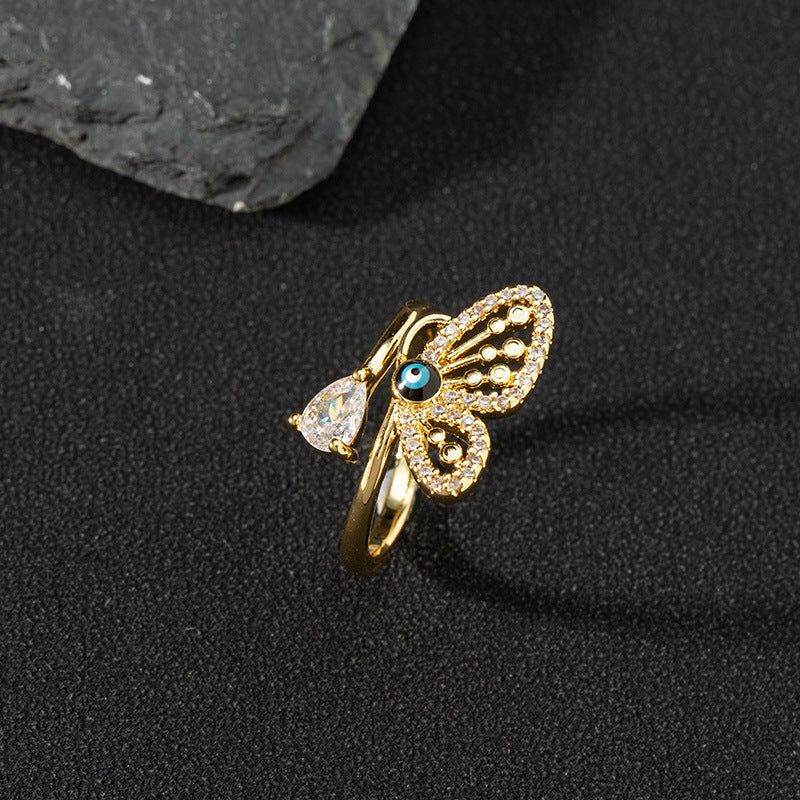 Wholesale Evil Eye Vintage Open Ring Copper Zircon Enamel Ring Fashion Jewelry Accessory For Everyday Wear