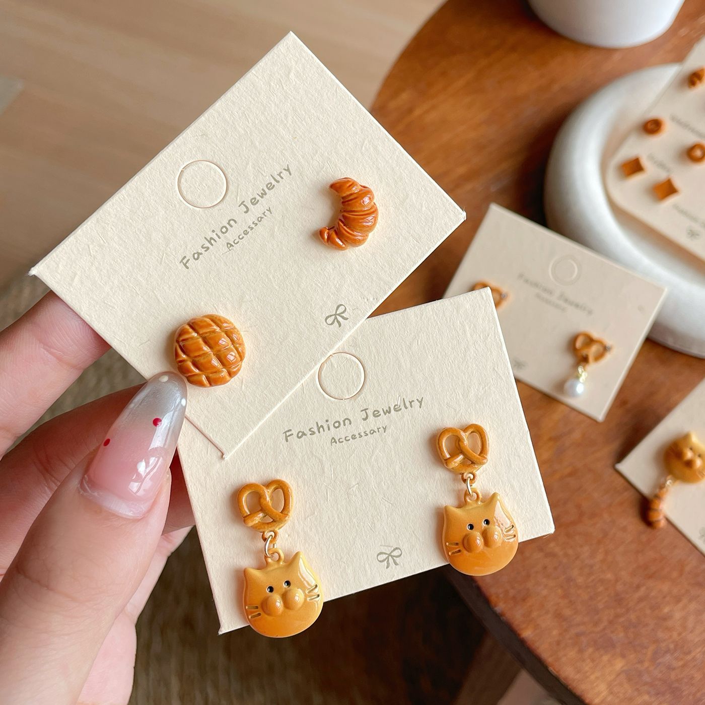 Wholesale Mini Silver Needle Earring Set Cartoon Cute Caramel Bread Small Earrings