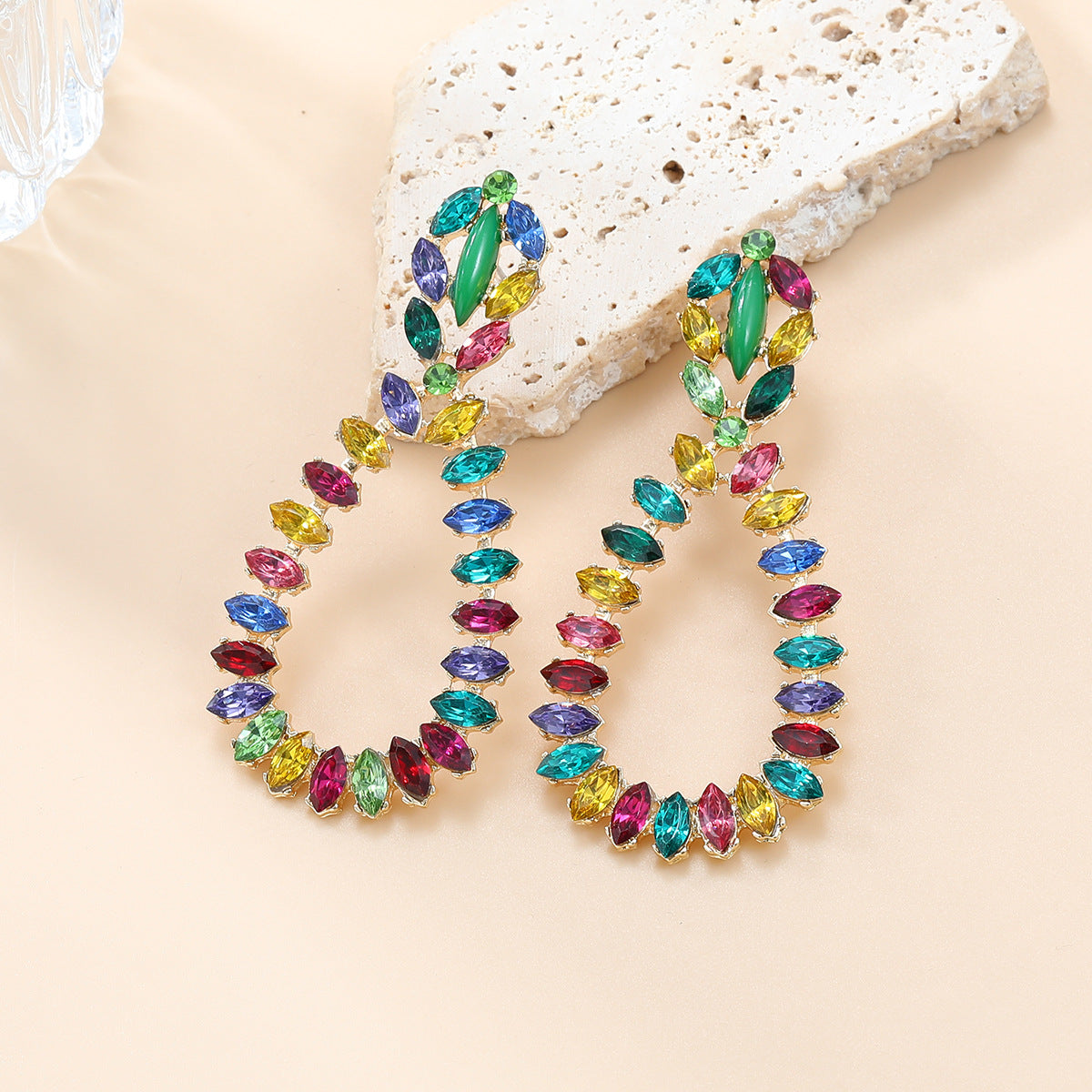 Wholesale colorful diamond drop-shaped alloy earrings  ACC-ES-JL015