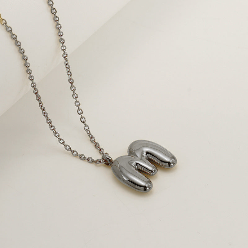 Wholesale  26 English letter necklace  titanium steel bubble smooth letter pendant clavicle chain