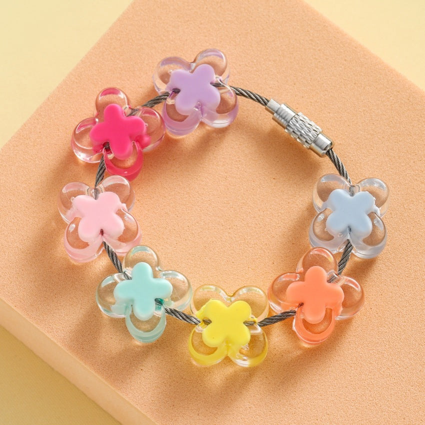 Wholesale Acrylic Dopamine Colored Flower Bracelet Keychain ACC-KC-RongRui025