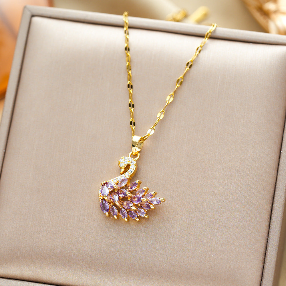 Wholesale Micro-inlaid Zircon Swan Titanium Steel Necklace