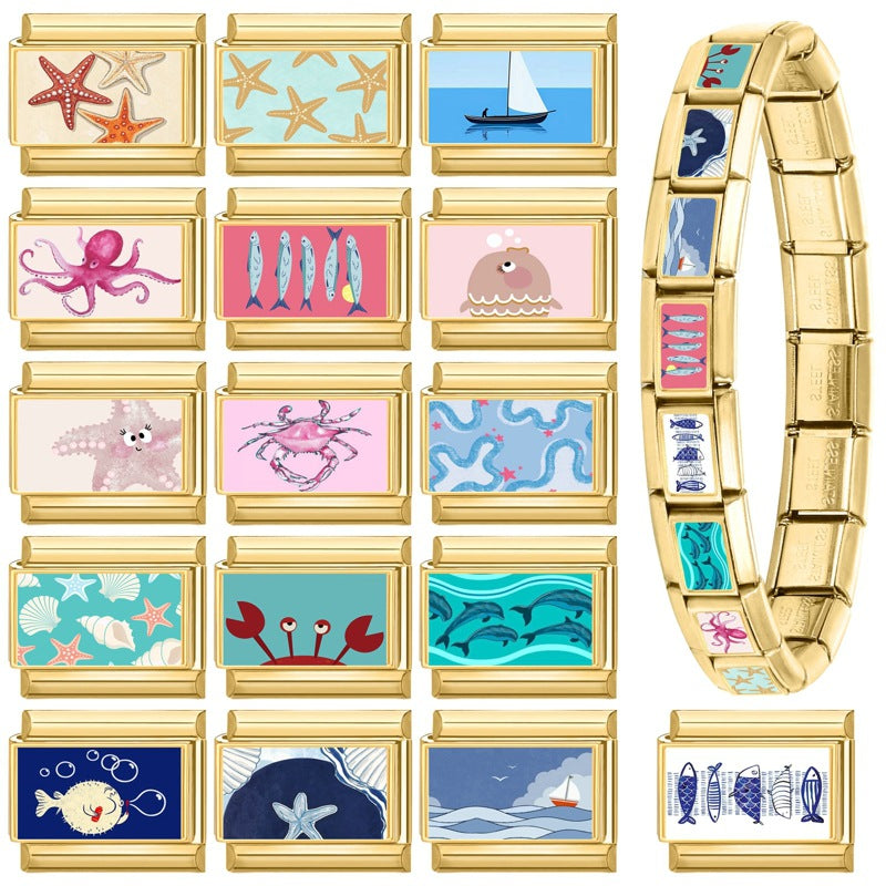 Wholesale 9mm Italian Charm Starter Bracelets DIY Marine Series Stainless Steel Composable Bracelet