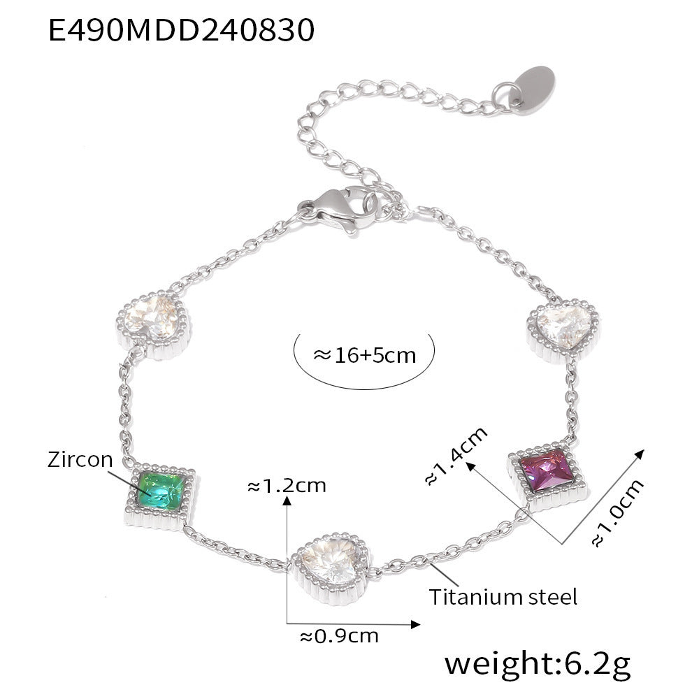 Wholesale Light Luxury Titanium Steel Peach Heart Square Bracelet