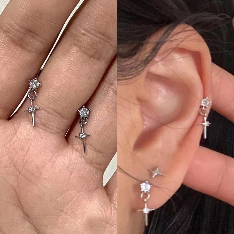 Wholesale zircon shiny full diamond wing cross screw ear bone earrings