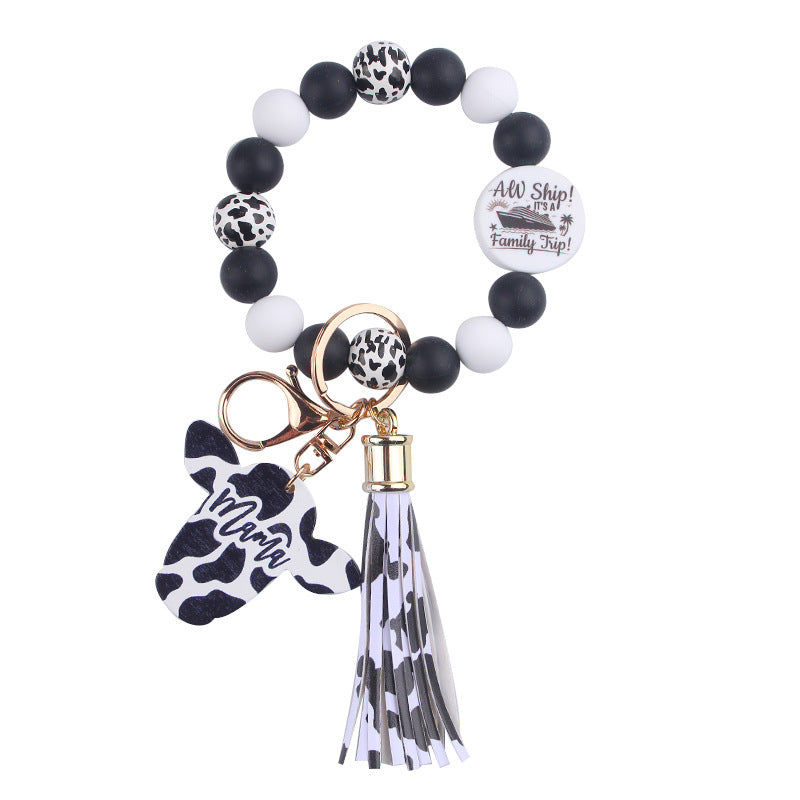 Wholesale Western Style Cow Pattern MOM Tassel Wrist Keychain Mother's Day ACC-KC-GuangTian054