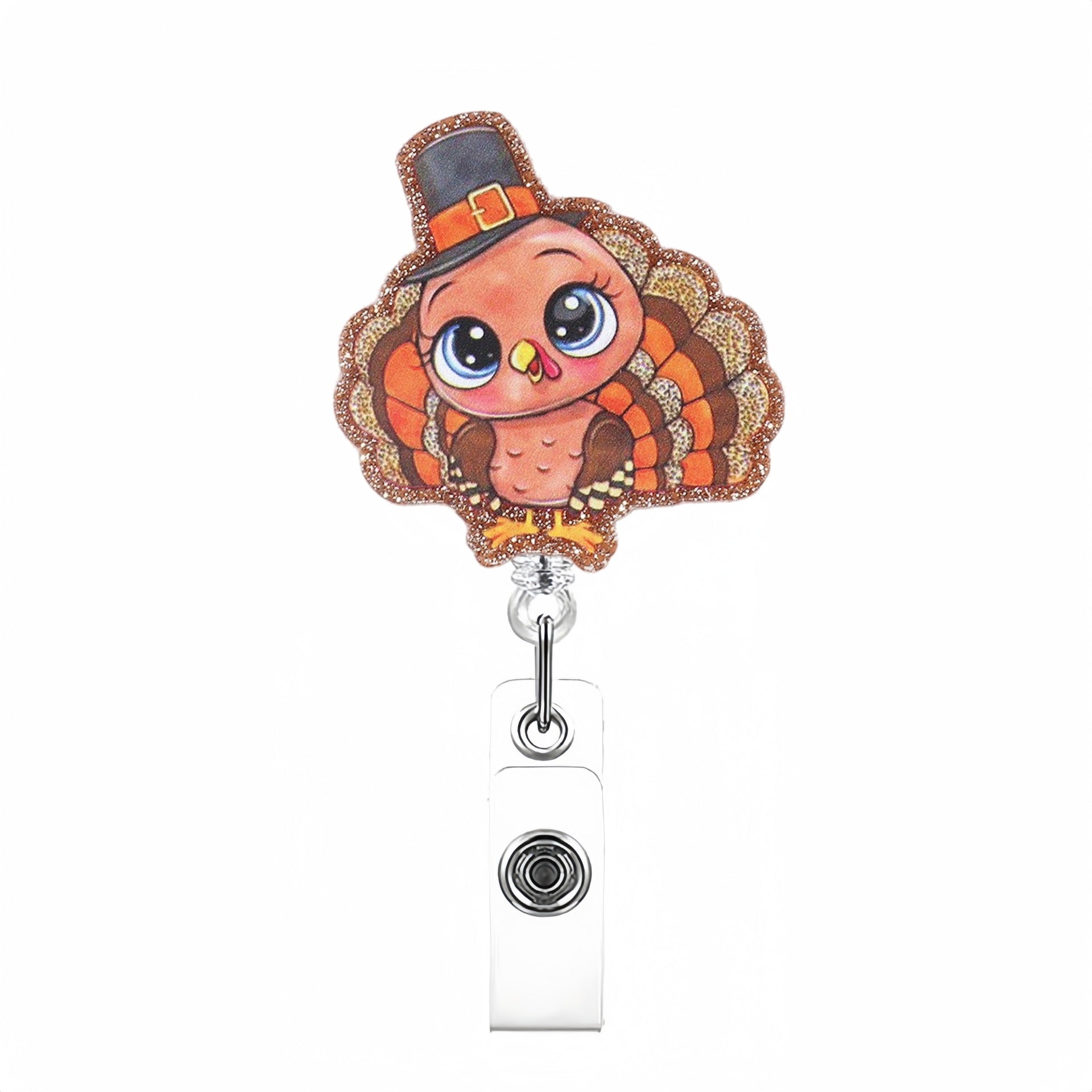 Wholesale Acrylic Red Leaf Thanksgiving Turkey Rotating Alligator Clip Badge
