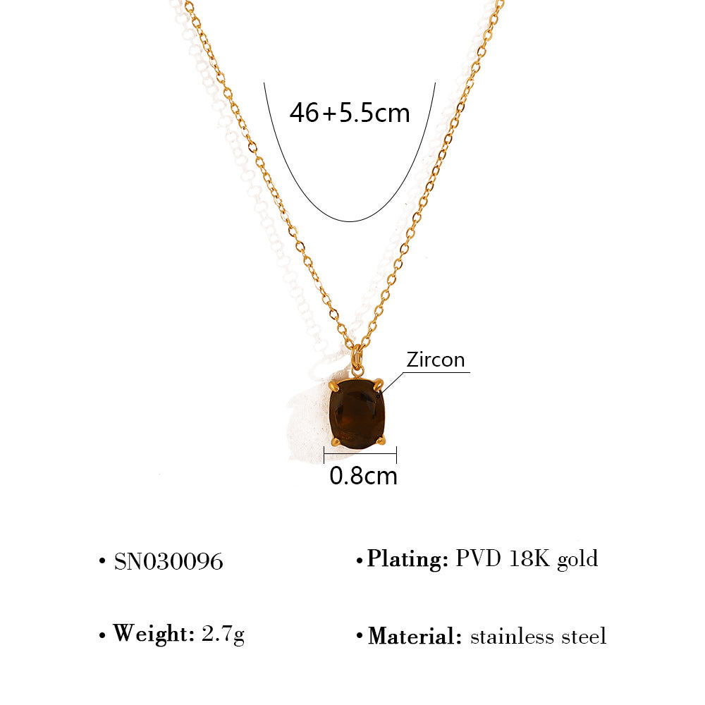 Wholesale Titanium Steel Colorful Zircon Necklace  Round Pendant Jewelry