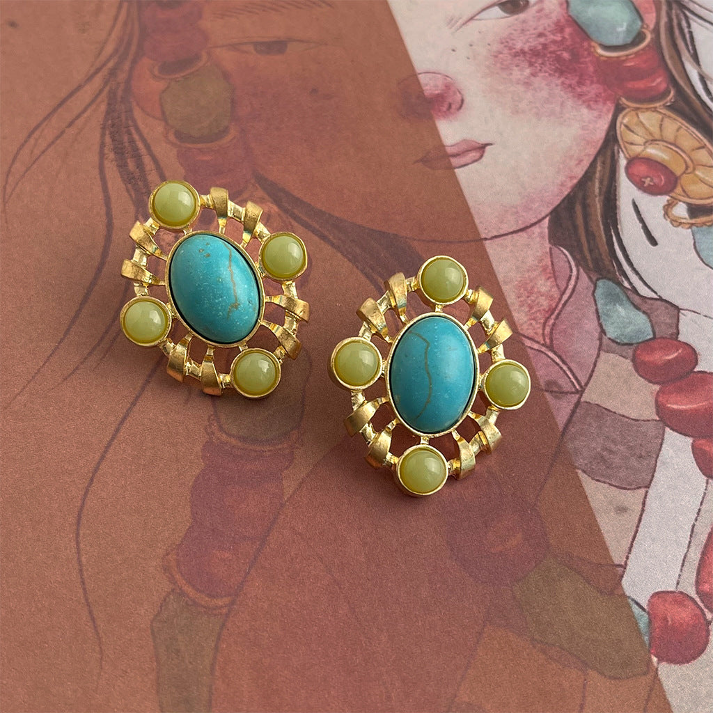 Wholesale  turquoise earrings retro light luxury earrings