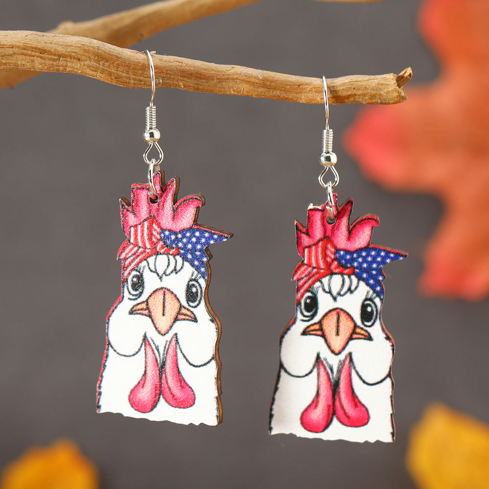 Wholesale Independence Day Unicorn Colorful Printed Wooden Earrings