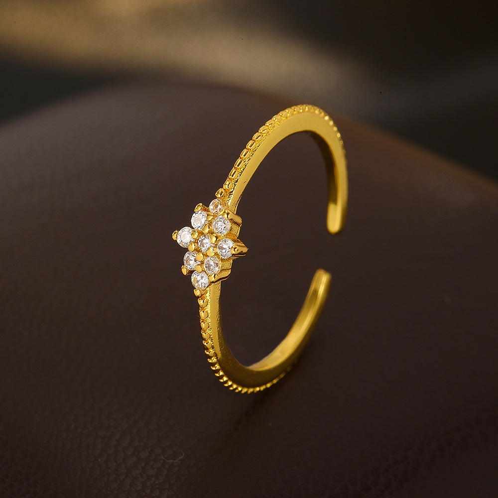 Wholesale Geometric Hollow Out Adjustable Ring For Women Copper Zircon Fashion Jewelry Gift