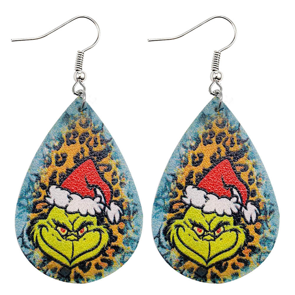 Wholesale Christmas Green Frog Leather Earrings
