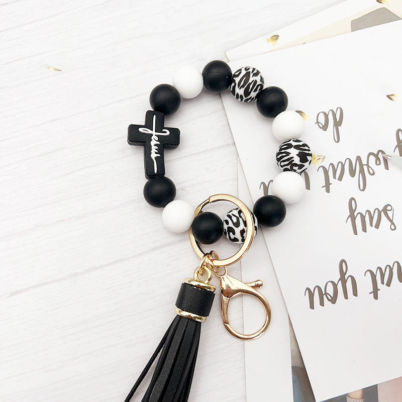 Wholesale Cross Silicone Beaded Bracelet Keychain ACC-KC-JiuYa012