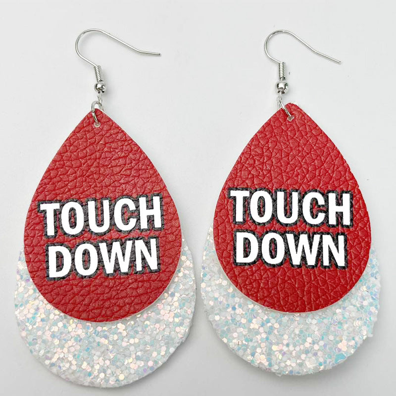 Wholesale 2pairs/pack Sports Style Football Stadium Cheer Leather Teardrop-shaped Double-layer Earrings ACC-ES-HY121