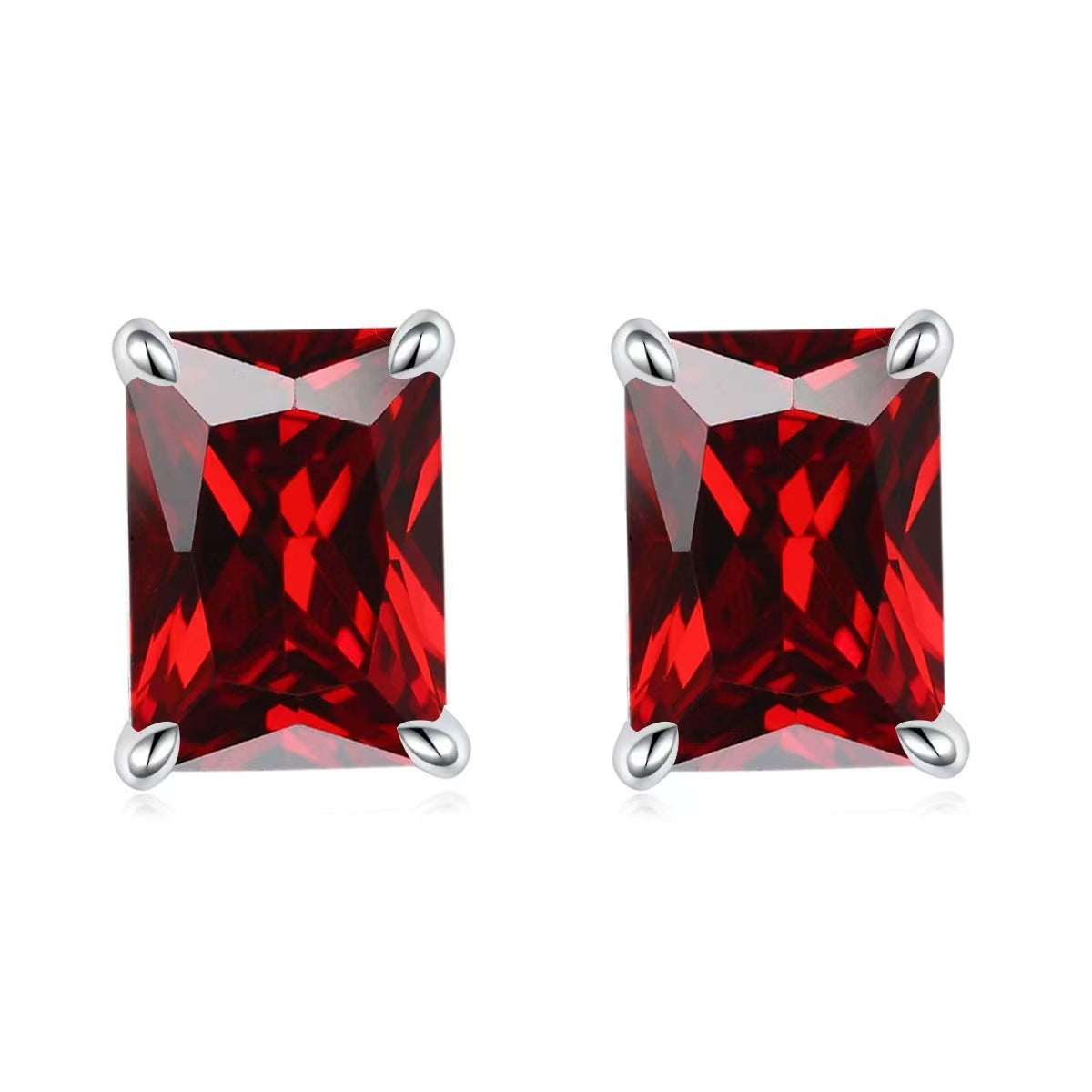 Wholesale Colorful Rectangular Gemstone Earrings European American Style Inlaid Zircon Fashion Accessory