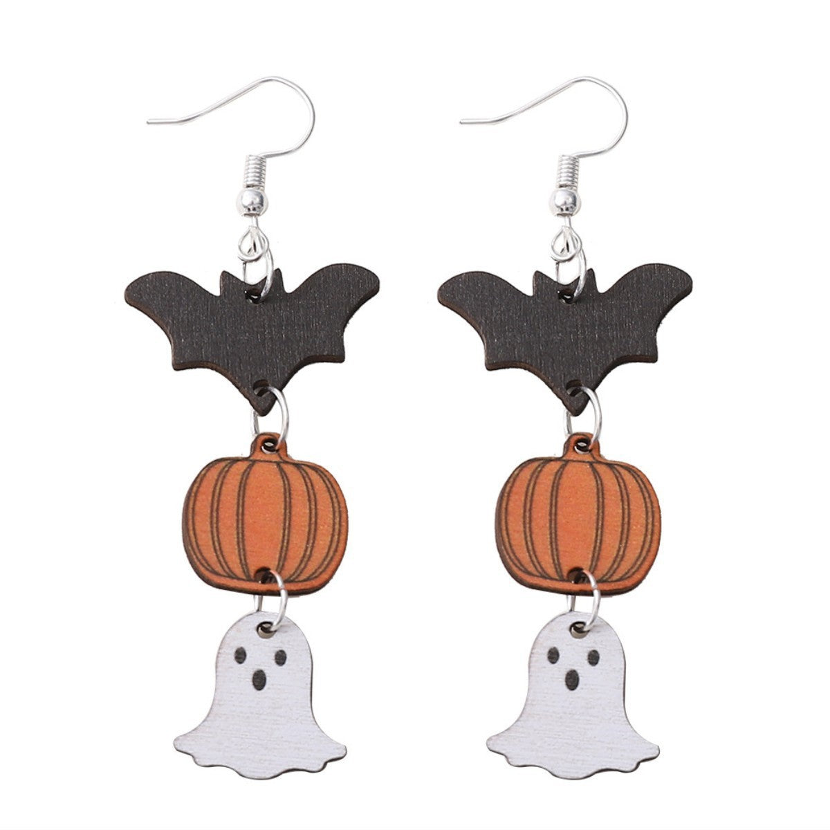 Wholesale wood ghost pumpkin bat earrings