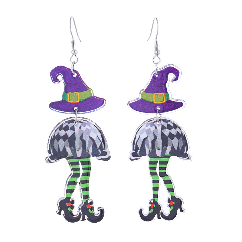 Wholesale  Halloween cute funny long-legged witch pink ghost acrylic earrings