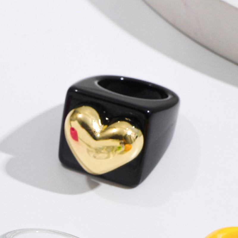 Wholesale resin ring  candy color love gold ring