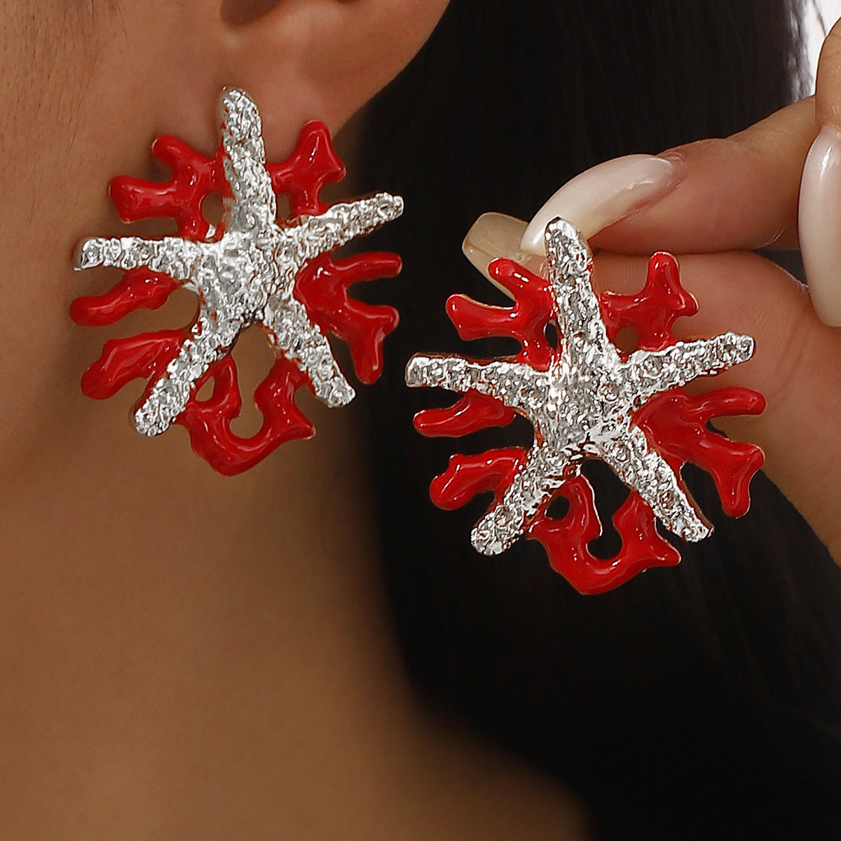 Wholesale  Summer  Ocean Resort Style Starfish Coral Earrings