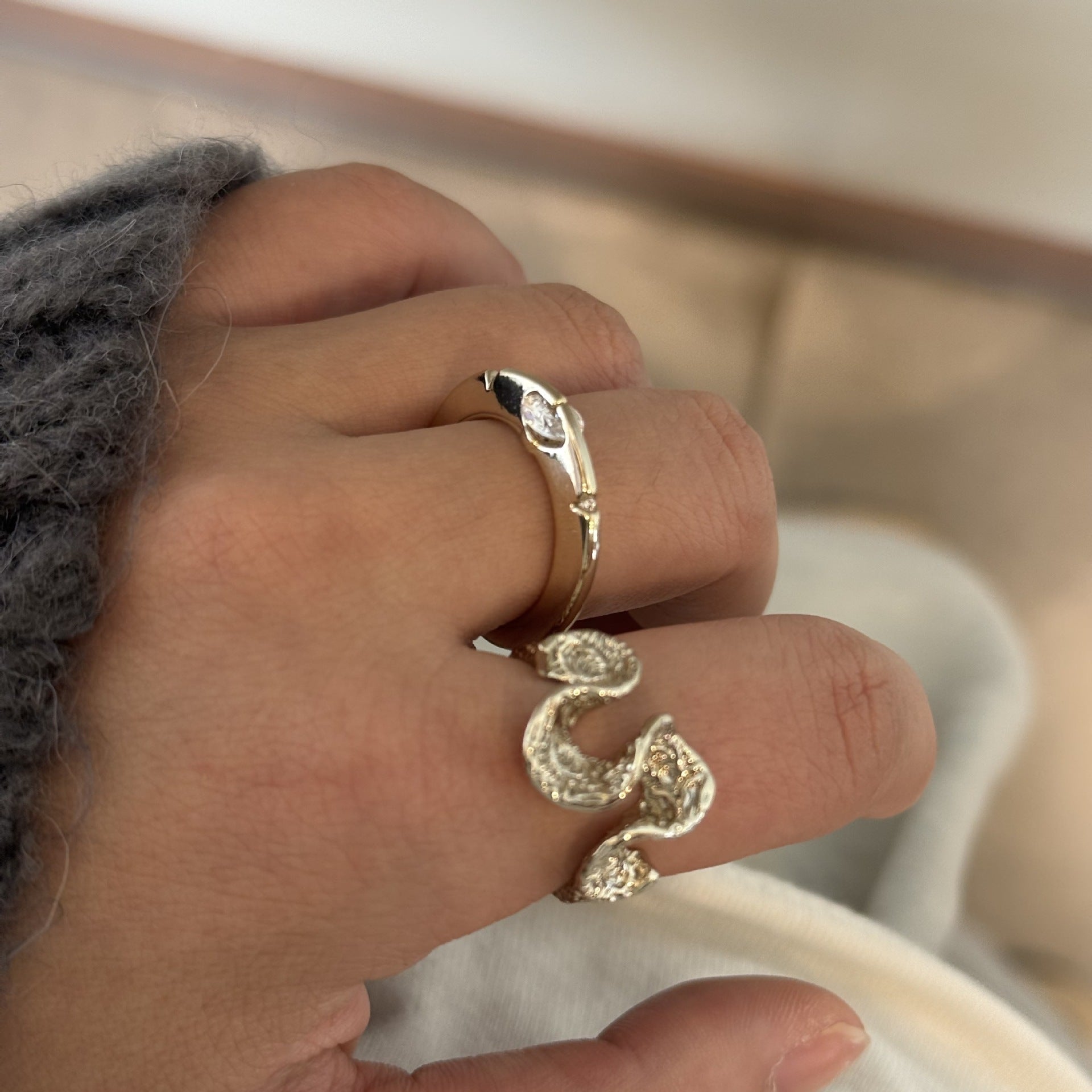 Wholesale Butterfly Wave Gold Plated Ring with Zircon,  Party Jewelry Accessory Boutique Resale