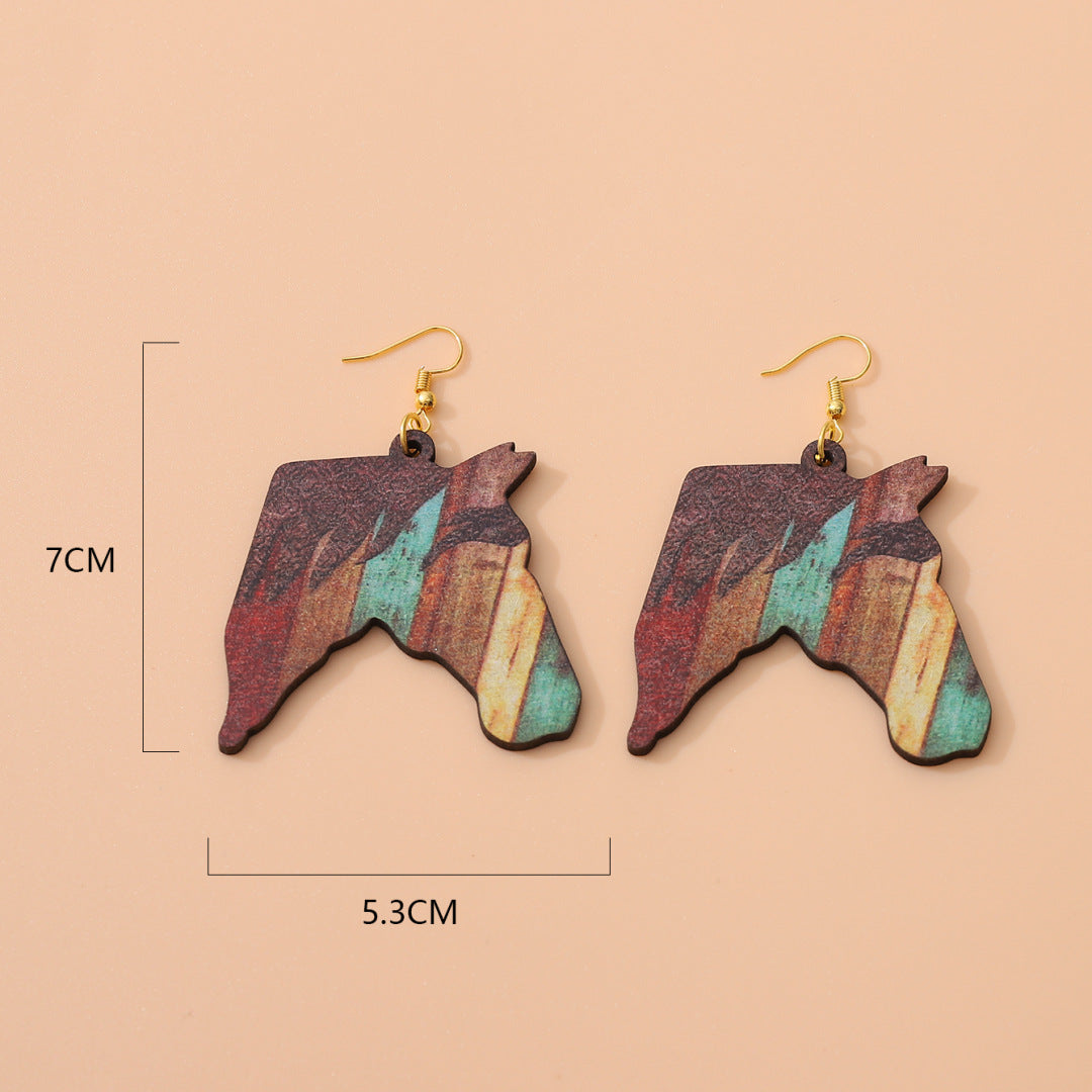Wholesale American Texas Western Style Retro Colorful Double-sided Wooden Earrings