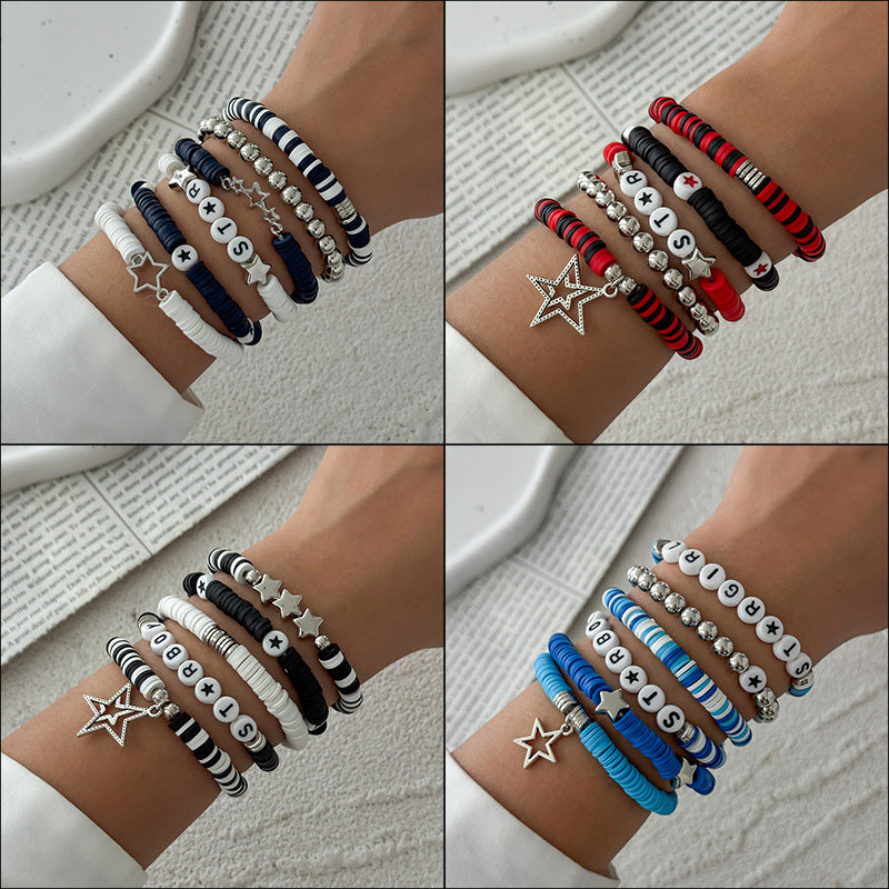 Wholesale Soft y Beaded Letter H Five-Pointed Star Color Splicing  Bracelet