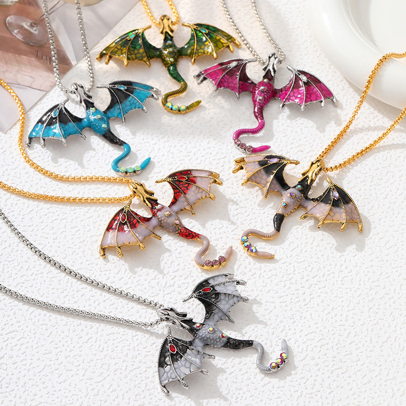 Wholesale  Retro Oil Dropping Cartoon Dragon Style Pendant Necklace