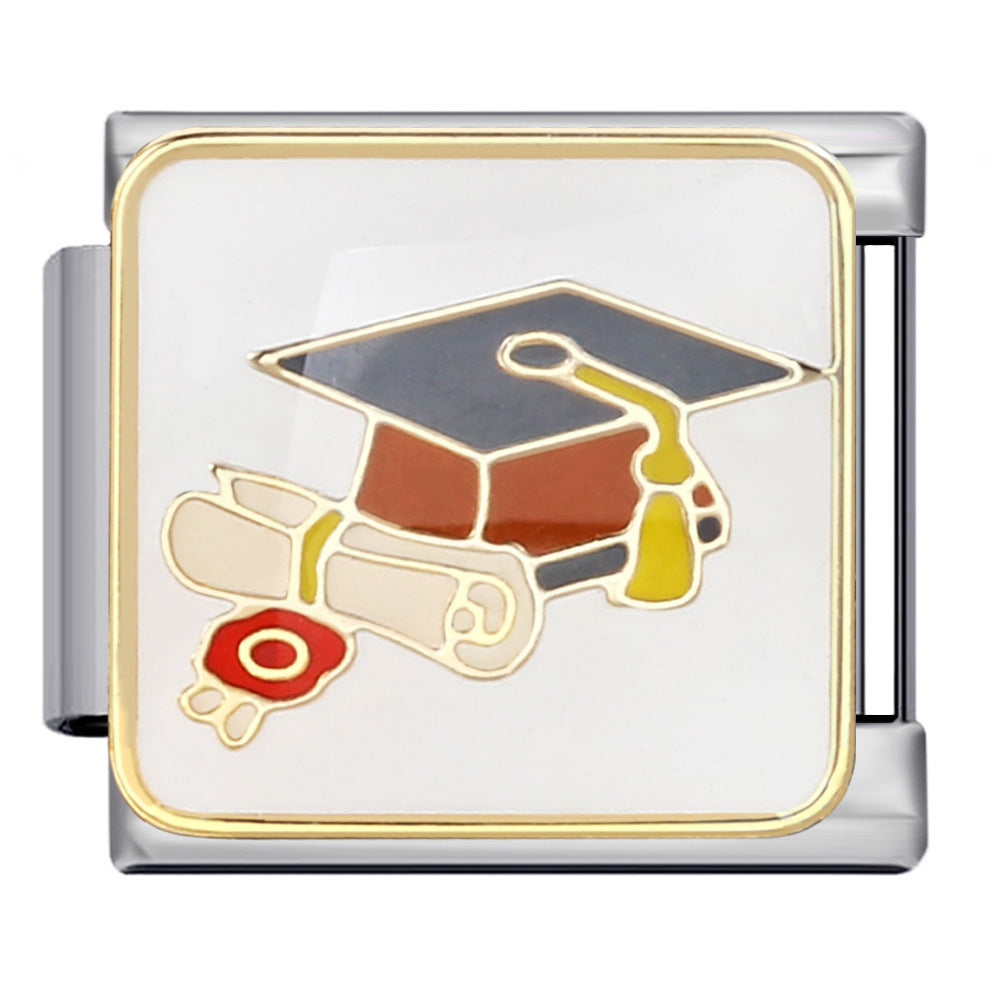 Wholesale Italian Charm Bracelet 9mm DIY Splicing Removable Student Graduation Pattern Stainless Steel Composable Bracelet