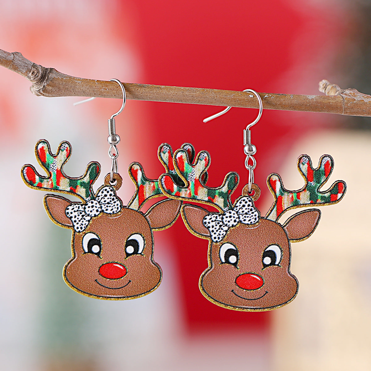 Wholesale Christmas  elk pendant earrings wooden double-sided western style