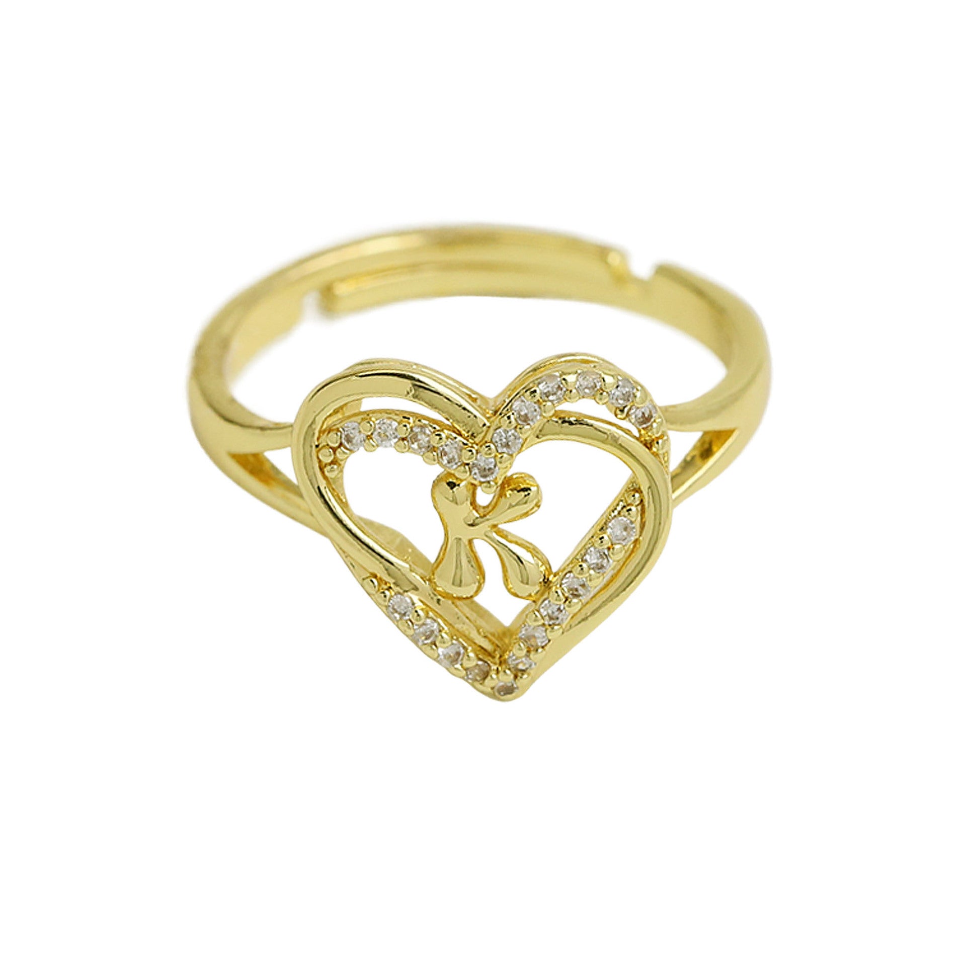 Wholesale  gold love heart-shaped 26 English letters open heart fashion  ring