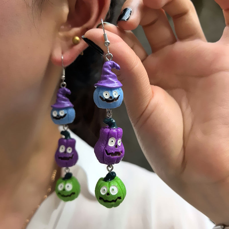 Wholesale Plastic Pumpkin Skull  Dangle Earrings Dark Gothic Party Jewelry Accessory