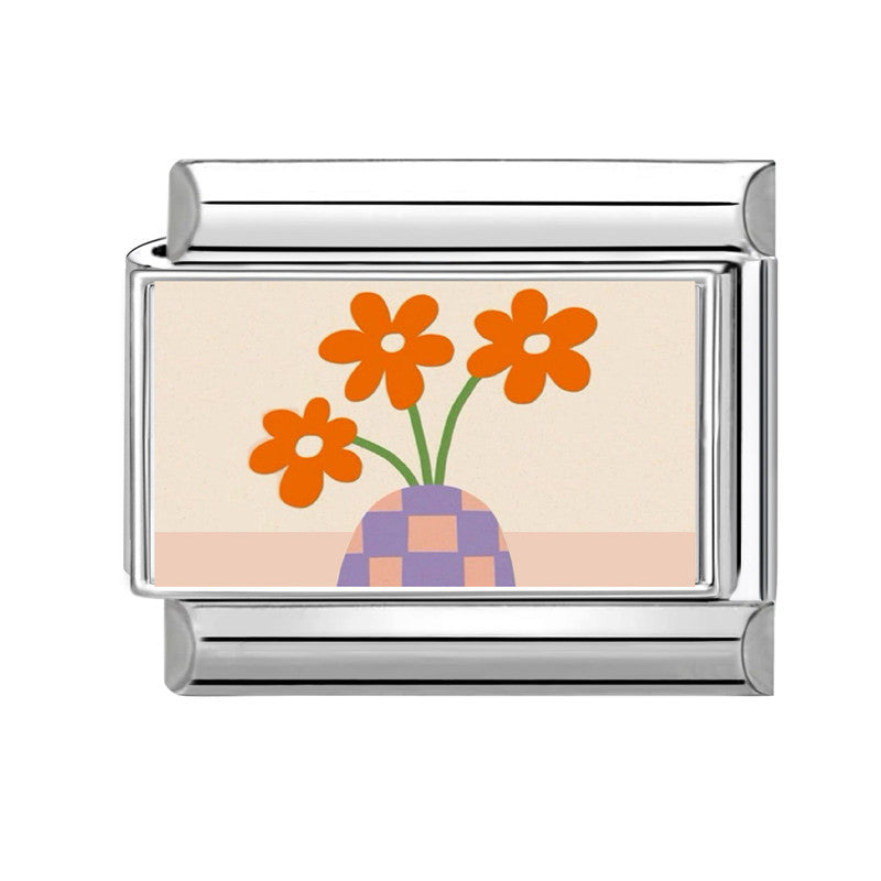 Wholesale  Italian Charm Bracelet 9mm DIY Fresh Floral-Themed  Creative Stainless Steel Composable Bracelet