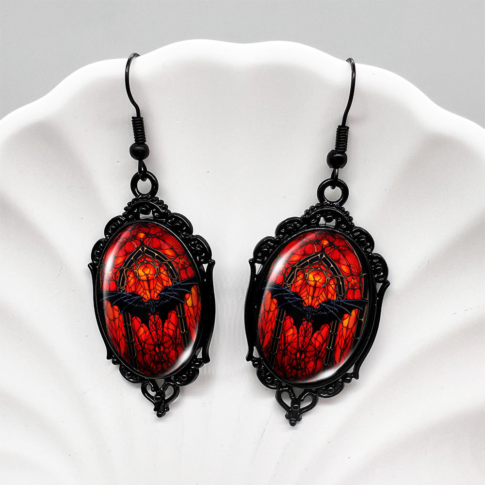 Wholesale Halloween Bloody Bat Oval Skull Earrings ACC-ES-XiangLian009