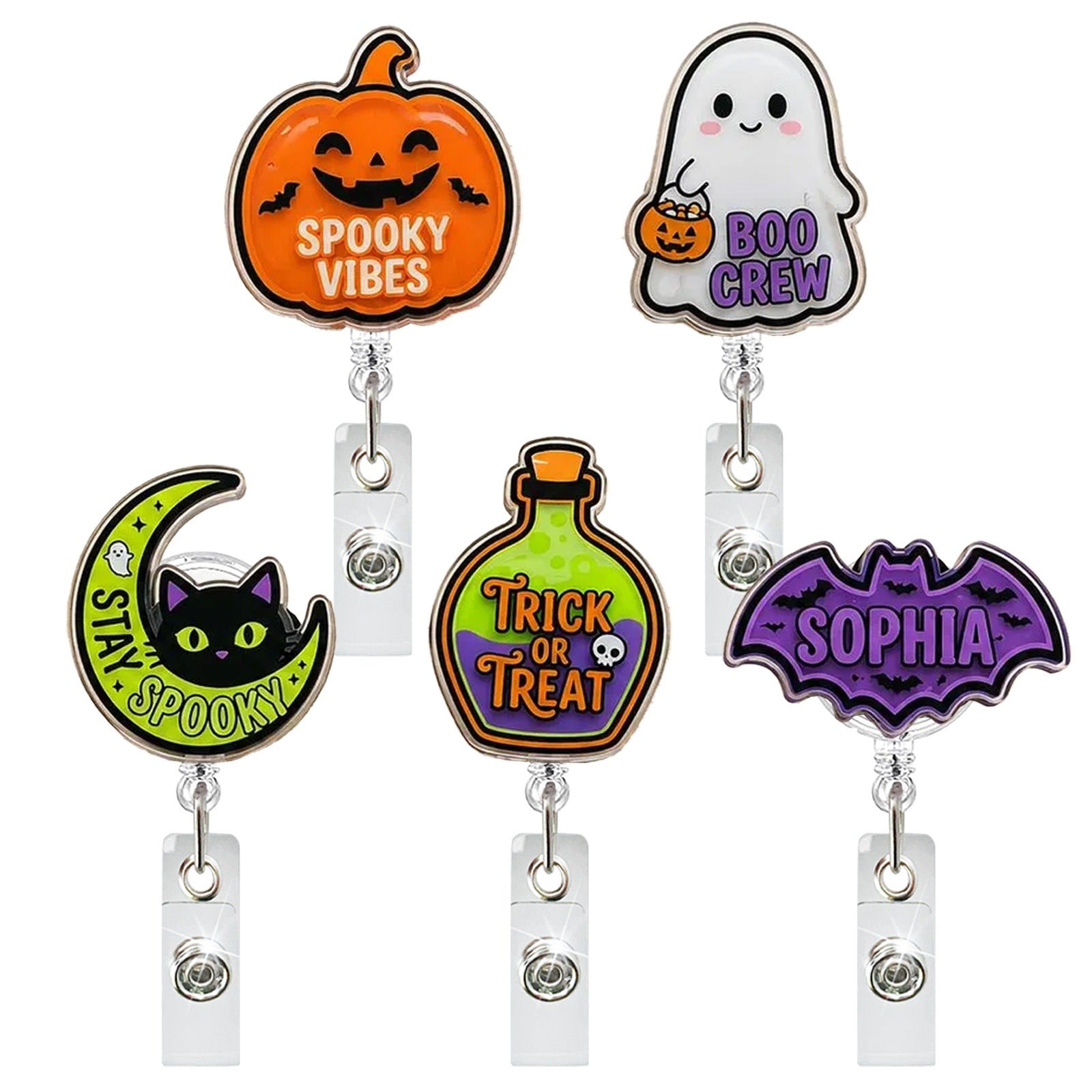 Wholesale  Pumpkin Bat Retractable Badge Reel - Cute Acrylic ID Holder Decorative Office Gift Accessory
