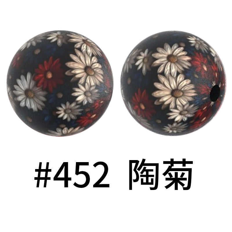 Wholesale 50pcs 15mm Western Style Leopard Skull Color Aztec Printed Silicone Balls Beads ACC-BDS-HeSheng001