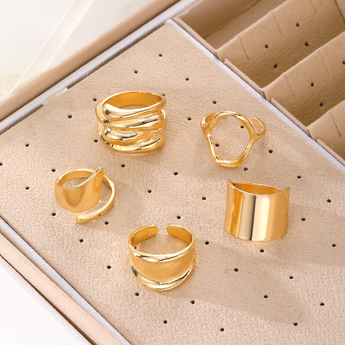 Wholesale 5pcs/set  geometric UV plating CCB material exaggerated special-shaped ring