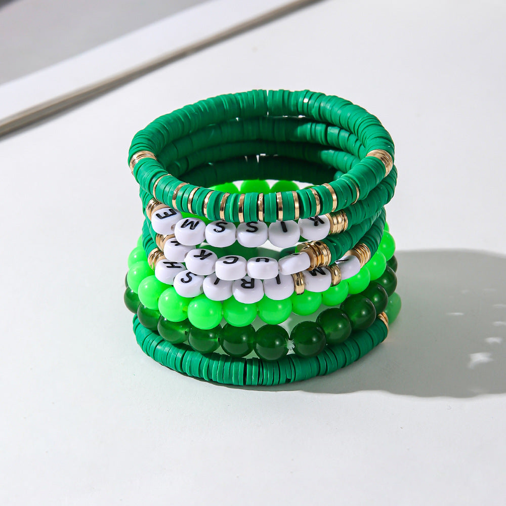 Wholesale St. Patrick's Day Green Smiley Heart Bracelet Set