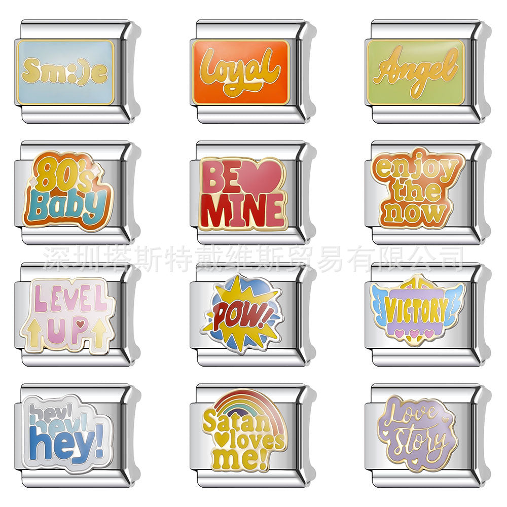 Wholesale Stainless Steel Electroplated Italian Alphabet Modular Bracelet Charm Set DIY Jewelry Accessory