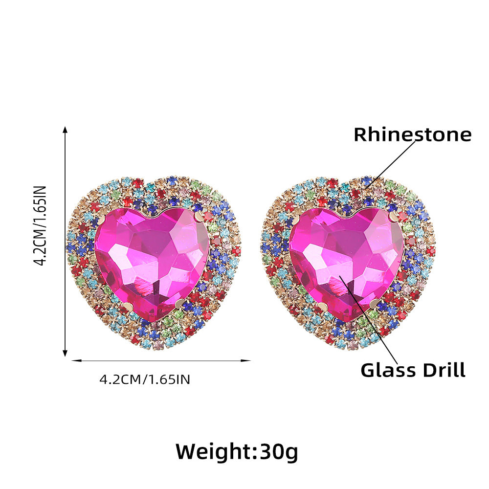 Wholesale diamond heart shaped glass diamond alloy earrings ACC-ES-JL014